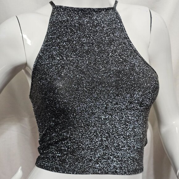 Forever 21 black and silver high neck cropped camisole style tank top Size Small - Picture 6 of 8